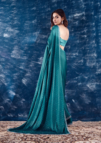 NAVY BLUE SAREE DRESS - HAFSA MALIK